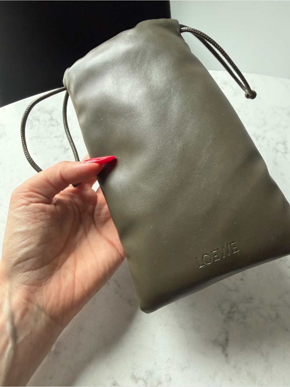 New Loewe Olive Green Drawstring Sunglasses Pouch